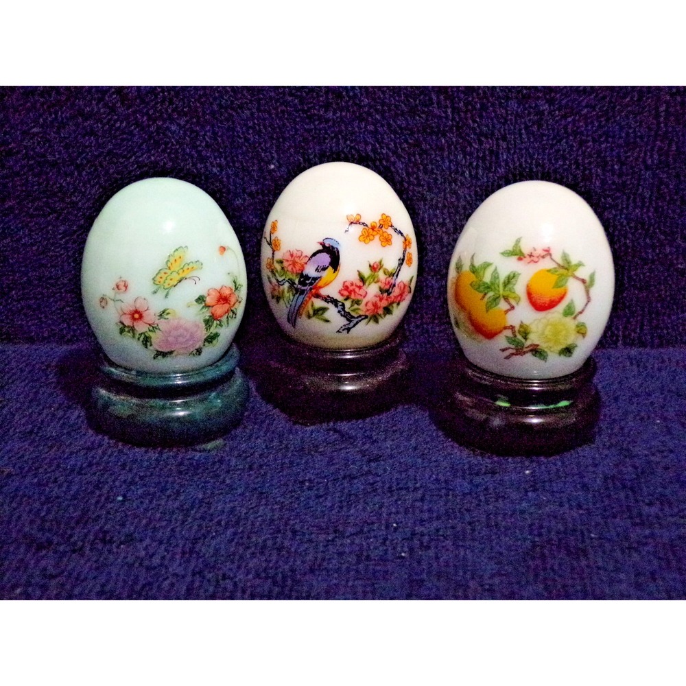 Avon Christmas Eggs Parfume Set of 3 Glass Moonwind, Patchwork, Charisma Vintage